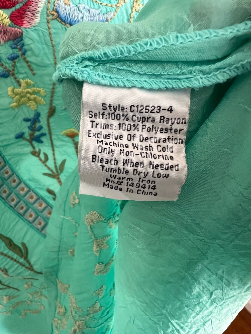 Johnny Was Turquoise Embroidered V-Neck Tunic - Picture 5 of 9